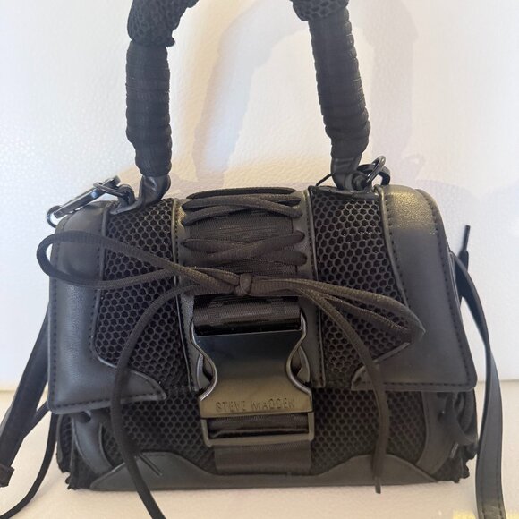 NWT STEVE MADDEN BDIEGO SATCHEL CROSSBODY BAG BLACK ATHLETIC INSPIRED - Picture 1 of 7